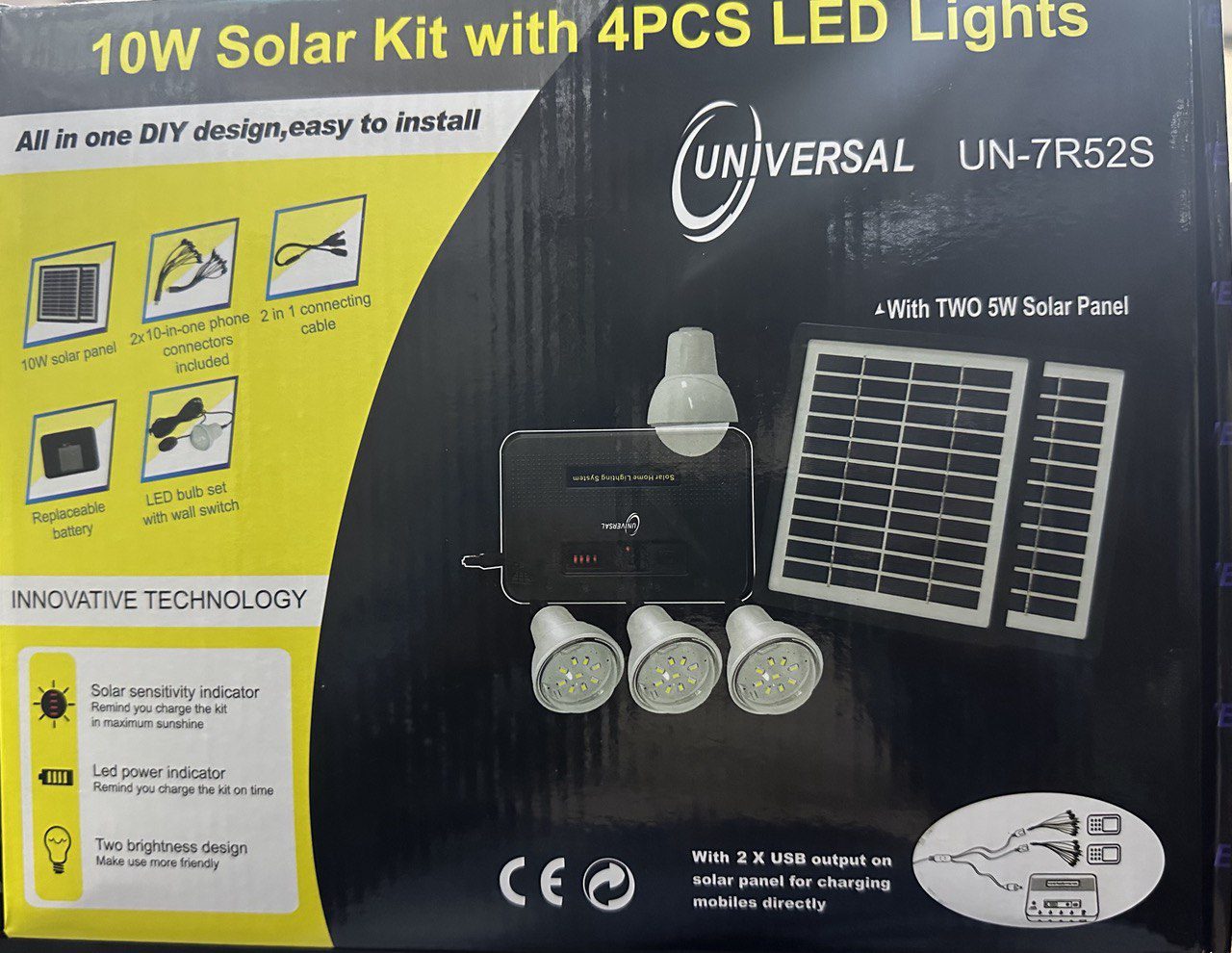 UNIVERSAL 10W Solar Kit with 4-Piece LED Lights (Model UN-7R52S)